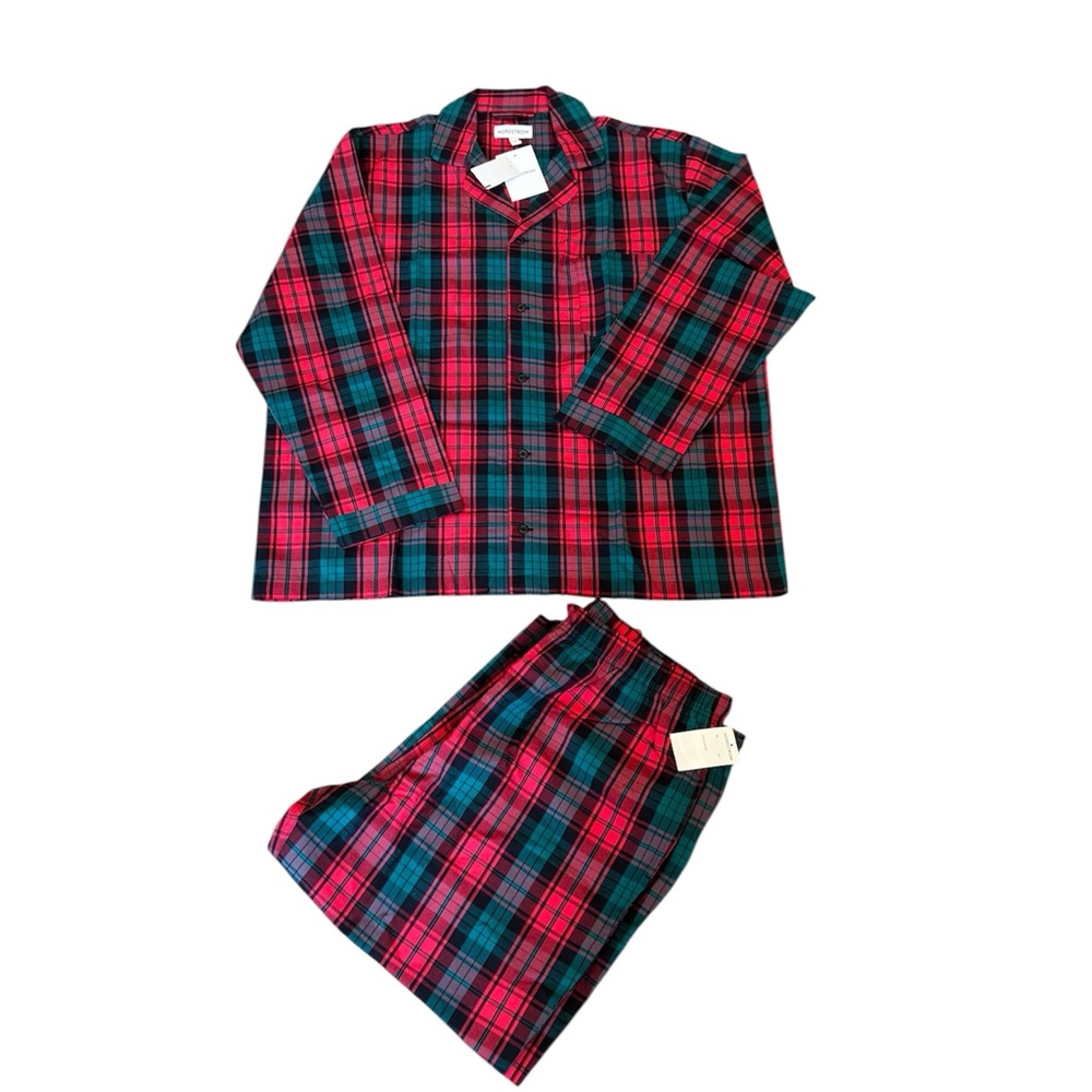 Men's Cotton Poplin Pajamas Nordstrom - NEW - Size XL - RED DUOFOLD TARTAN - Picture 2 of 6